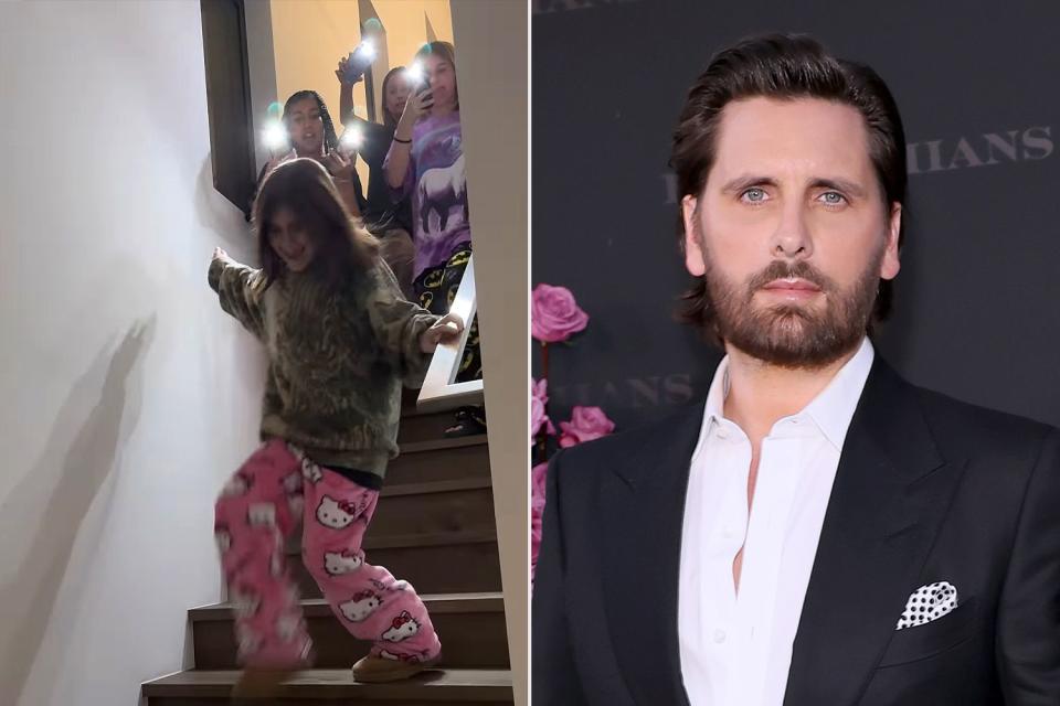 <p>Scott Disick/Instagram</p> Scott Disick shared a video of daughter Penelope and her cousin North West filming a TikTok video with friends.