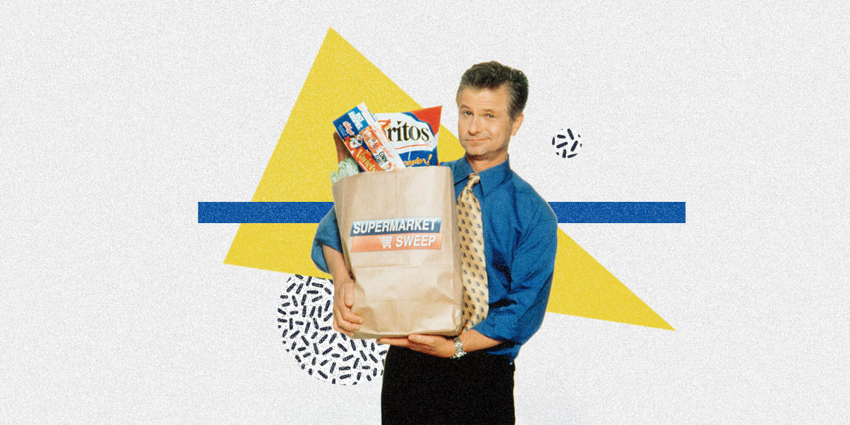 David Ruprecht began hosting "Supermarket Sweep" in 1990. (Photo: ILLUSTRATION: ISABELLA CARAPELLA/HUFFPOST; PHOTO: PAX/Everett Collection)