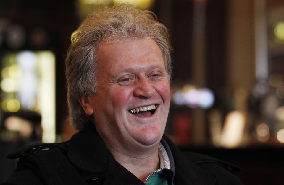 Tim Martin, chairman and founder of pubs group Wetherspoon, attends an interview with Reuters at the Metropolitan Bar in London January 13, 2012. British pubs firm JD Wetherspoon is ready to scale back expansion plans and blames a tough tax regime for exacerbating already dire trading conditions, Chairman and founder Tim Martin told Reuters in an interview on Friday.REUTERS/Suzanne Plunkett (BRITAIN - Tags: BUSINESS FOOD)