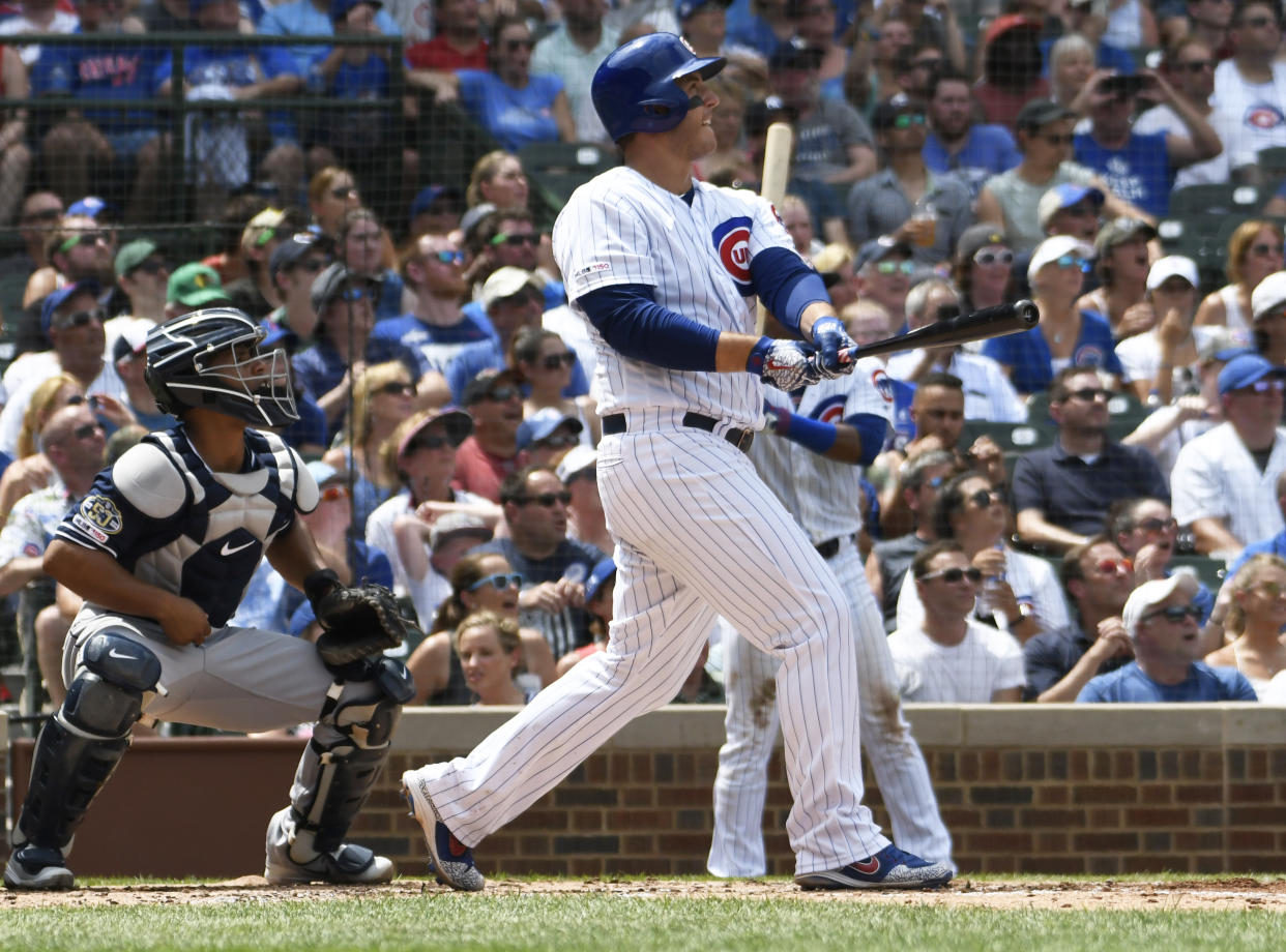 Cubs first baseman Anthony Rizzo delivered after a young fan raising money for cancer asked him for a "moonshot" before their game against the Padres on Friday.