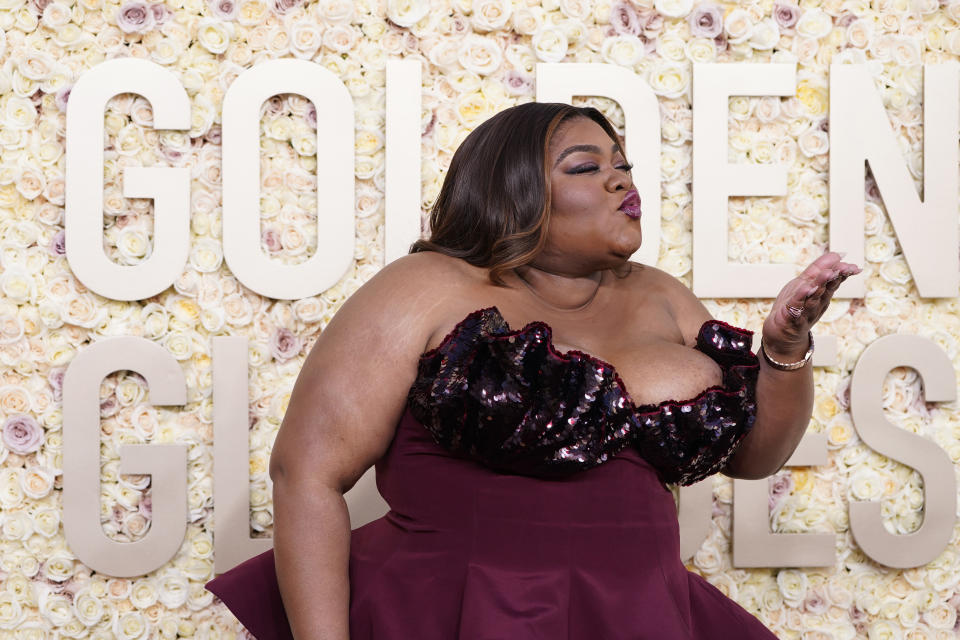 Da'Vine Joy Randolph arrives at the 81st Golden Globe Awards on Sunday, Jan. 7, 2024, at the Beverly Hilton in Beverly Hills, Calif. (Photo by Jordan Strauss/Invision/AP)