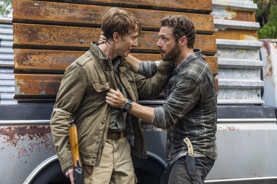 Woods-Robinson with Ross Marquand as Aaron in <em>The Walking Dead</em>. (Photo: Jackson Lee Davis/AMC)