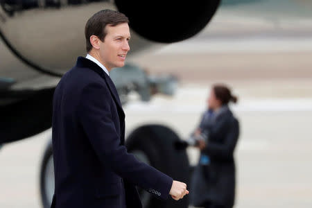 FILE PHOTO: Senior advisor and son-in-law of U.S. President Donald Trump, Jared Kushner, boards Air Force One as he accompanies the president to Nashville, Tennessee from Joint Base Andrews, Maryland, U.S., January 8, 2018. REUTERS/Carlos Barria/File photo