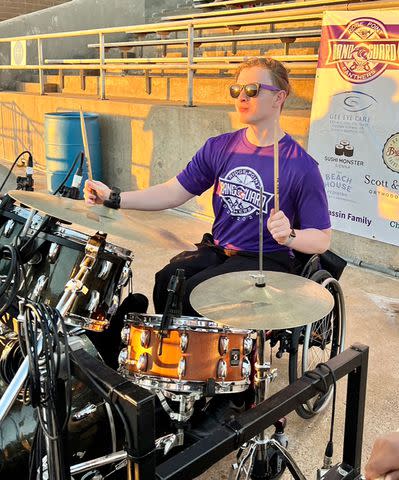 <p>Jennifer berko</p> Sammy Berko playing drums at a high school football game on Sept. 21, 2023.