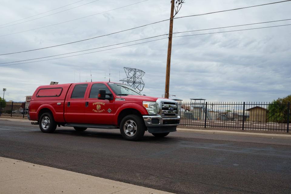 The Phoenix Fire Dept. Special Operations team leaves for Yuma as the western part of the state prepares for Tropical Storm Hilary on Aug. 20, 2023 in Phoenix, AZ.