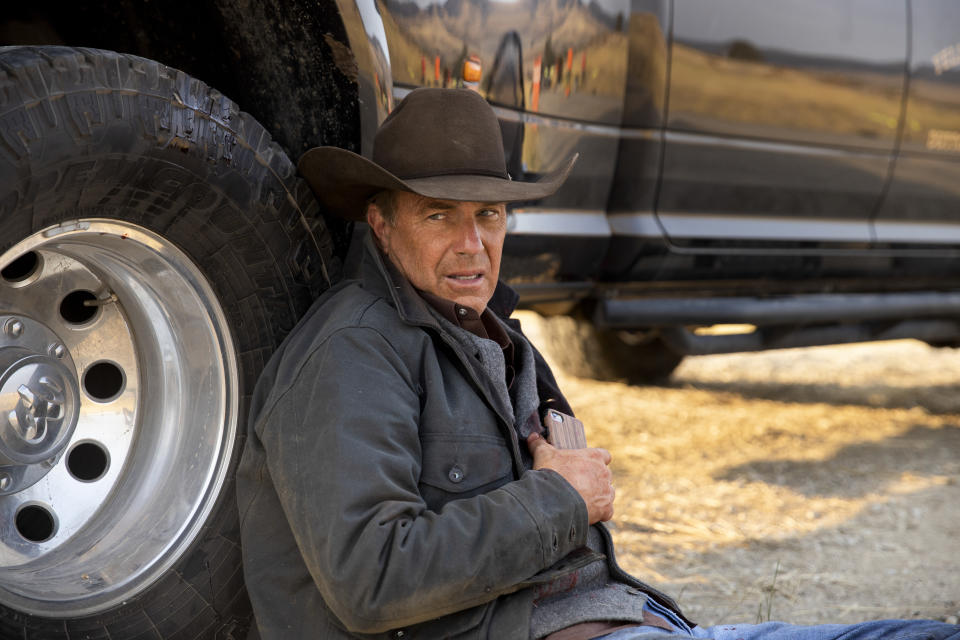 This image released by Paramount Network shows Kevin Costner in a scene from "Yellowstone." The program and other ratings successes failed to make a dent in nominations for Monday's Primetime Emmy Awards ceremony. Instead, the haul went to shows that are critical darlings or possess a higher degree of cool, “Stranger Things" and “Squid Game” among them. (Paramount Network via AP)