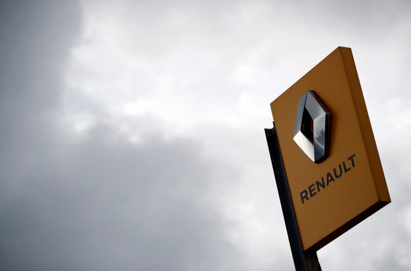 Logo of Renault carmaker is pictured at a dealership in Nantes