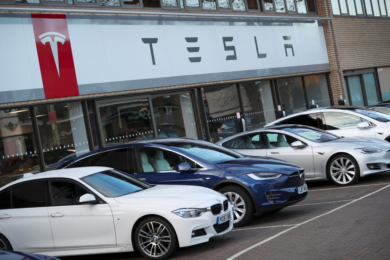 A Tesla dealership is seen in West Drayton, just outside London, Britain, February 7, 2018. REUTERS/Hannah McKay