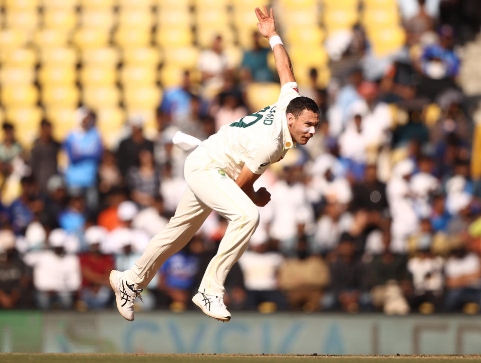 Seen here, Aussie quick Scott Boland bowls during day one of the first Test match against India in Nagpur. 