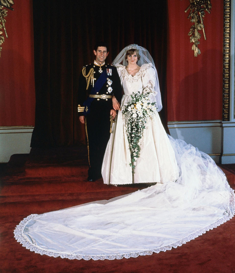 The formal wedding portrait of Prince Charles and Diana, Princess of Wales, taken at Buckingham Palace on July 29, 1981, after their marriage at St. Paul's Cathedral, London. (AP Photo)