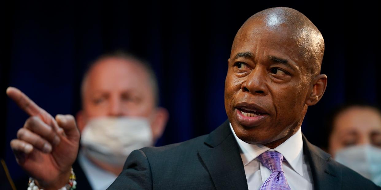 New York City Mayor Eric Adams speaks during a news conference in the Brooklyn borough of New York, Tuesday, Jan. 4, 2022.