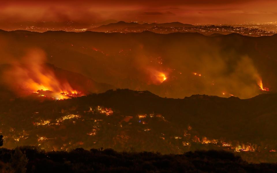 The Palisades Fire in California on May 16, 2021. The recent uptick in wildfires in California is due to climate change, a new study suggests.