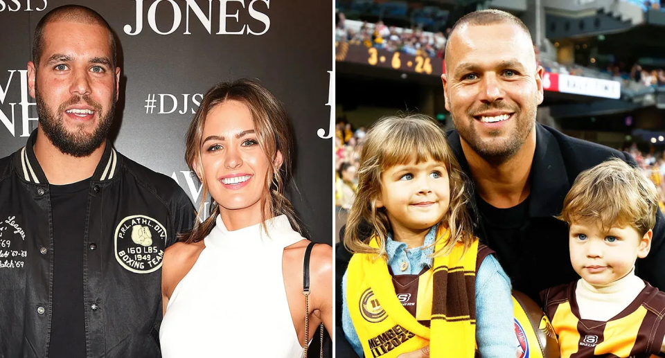 These images show Buddy Franklin and his wife Jesinta with their two kids.