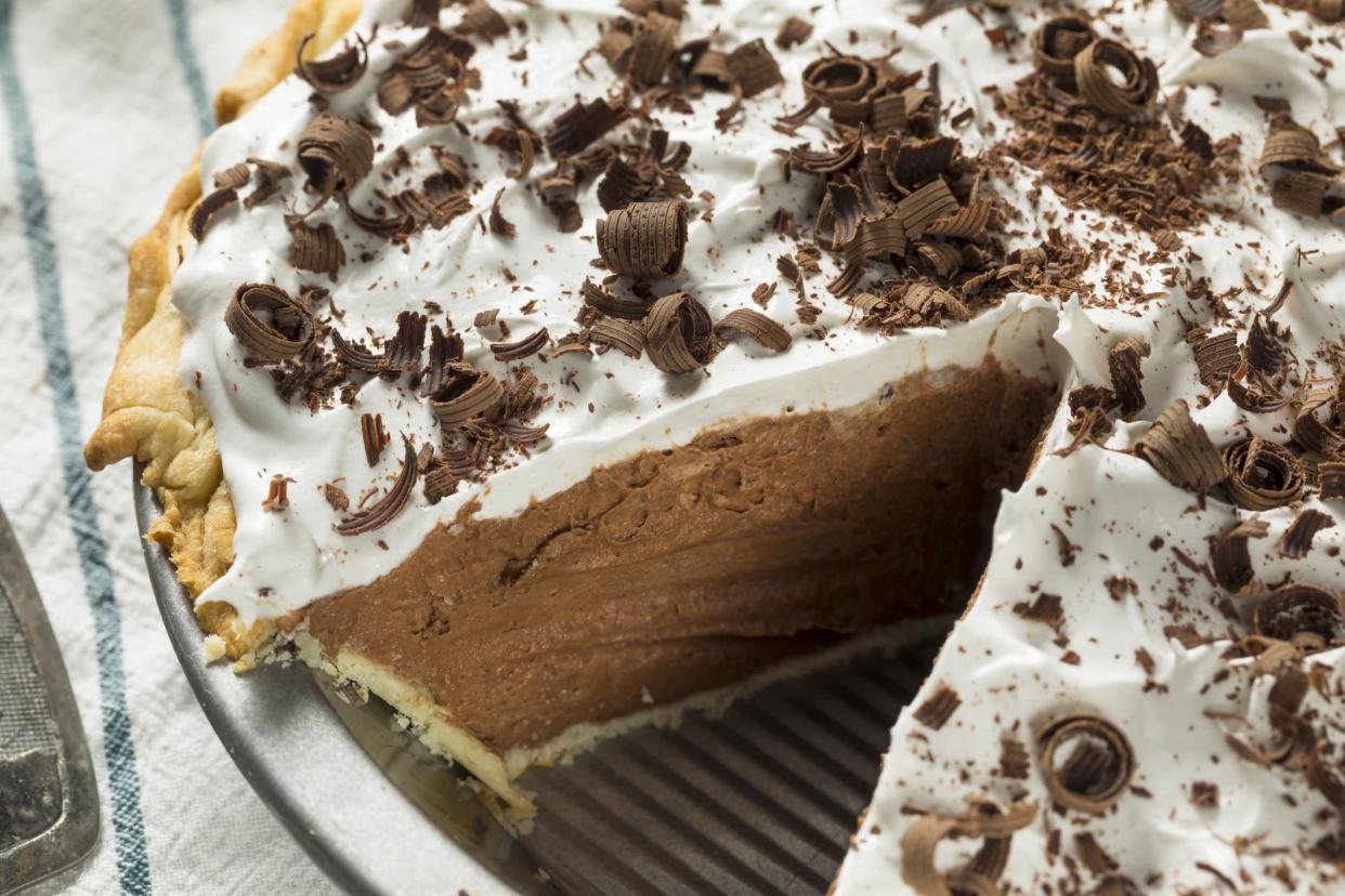 Sweet Homemade French Silk Pie with Chocolate Shavings