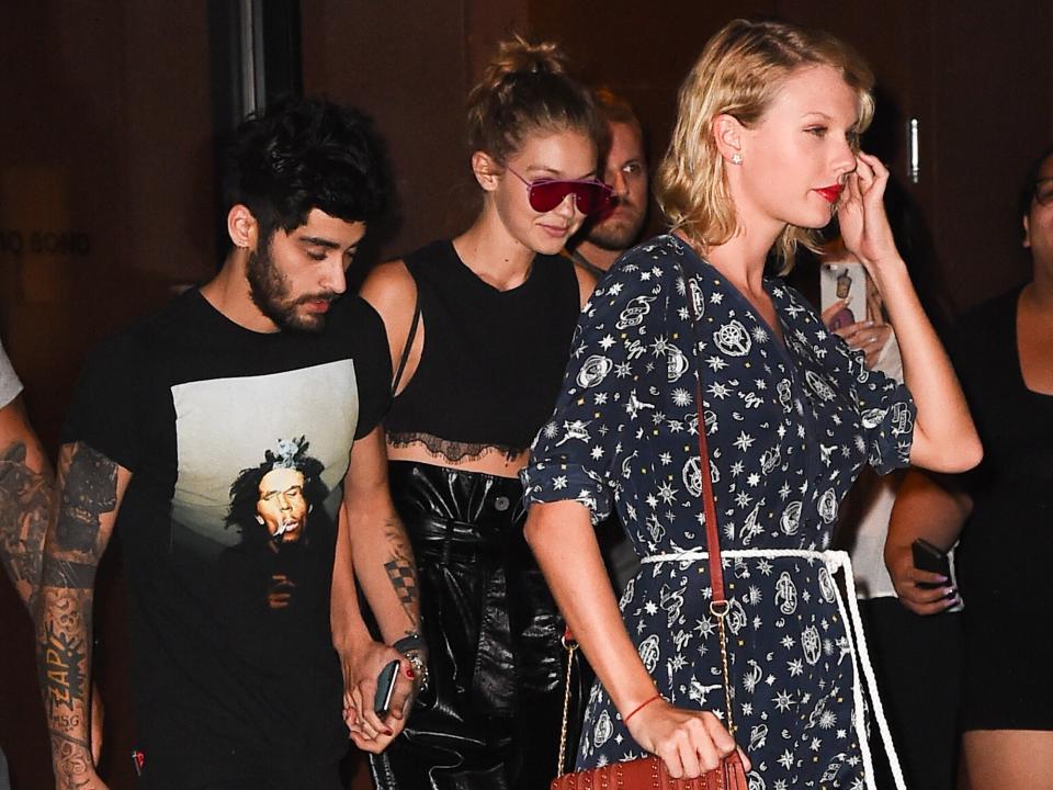 Taylor Swift,GiGi Hadid and Zayn Malik are seen walking in Soho on September 12, 2016 in New York City