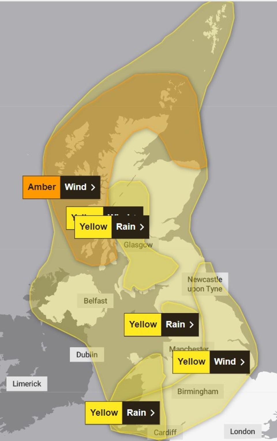 Weather warnings 23/01 (Met Office)