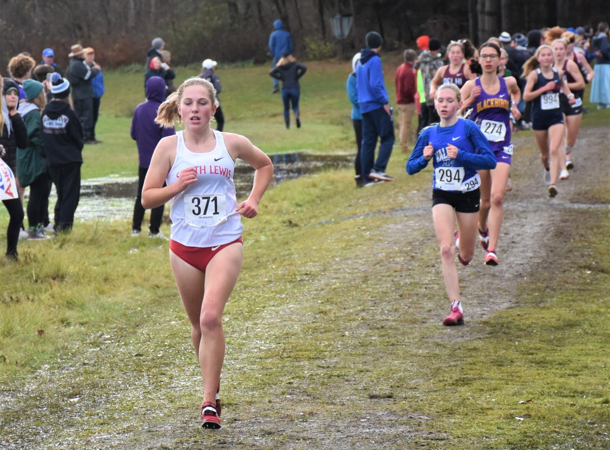 South Lewis Falcon Brynn Bernard (371) won the Class D race at the 2022 state championship meet and repeated Saturday on the same course at Vernon-Verona-Sherrill High School.