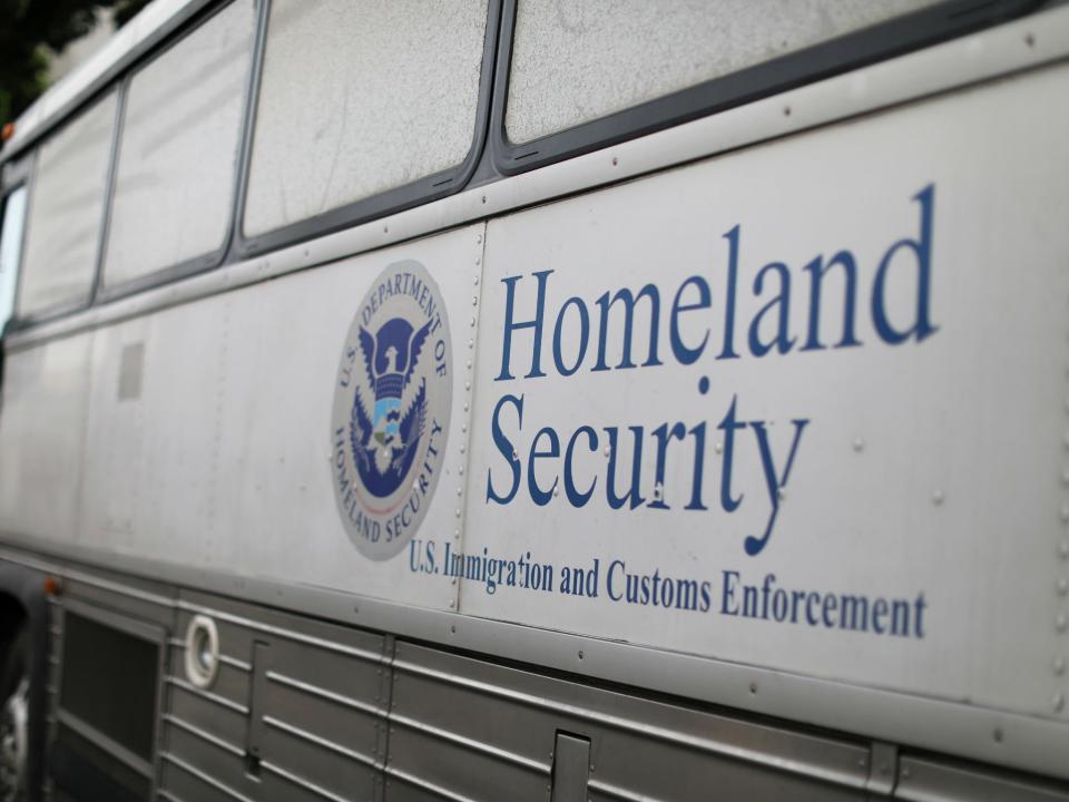 A Homeland Security Immigration and Customs Enforcement bus is seen parked outside a federal jail in San Diego, California: REUTERS/Mike Blake