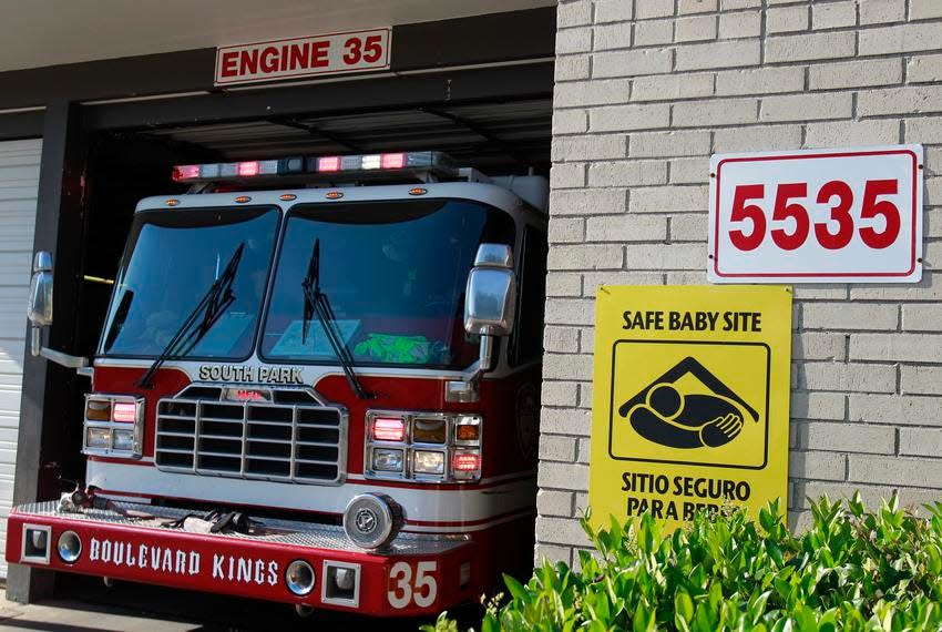A "Safe Baby Site" sign at fire station 35 in Houston.