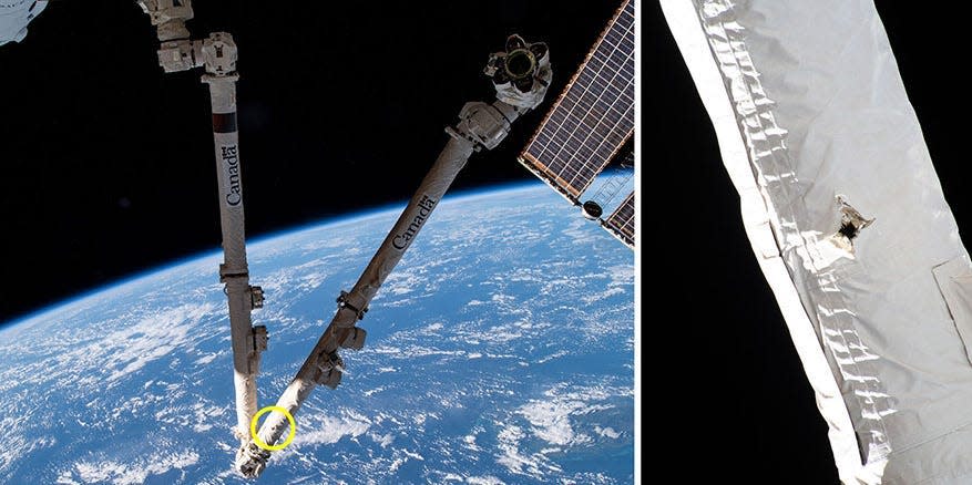 canadarm ISS space station debris damage