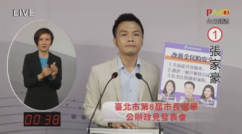 台北市第8屆市長選舉公辦政見發表會1號張家豪(圖/翻攝自YT)