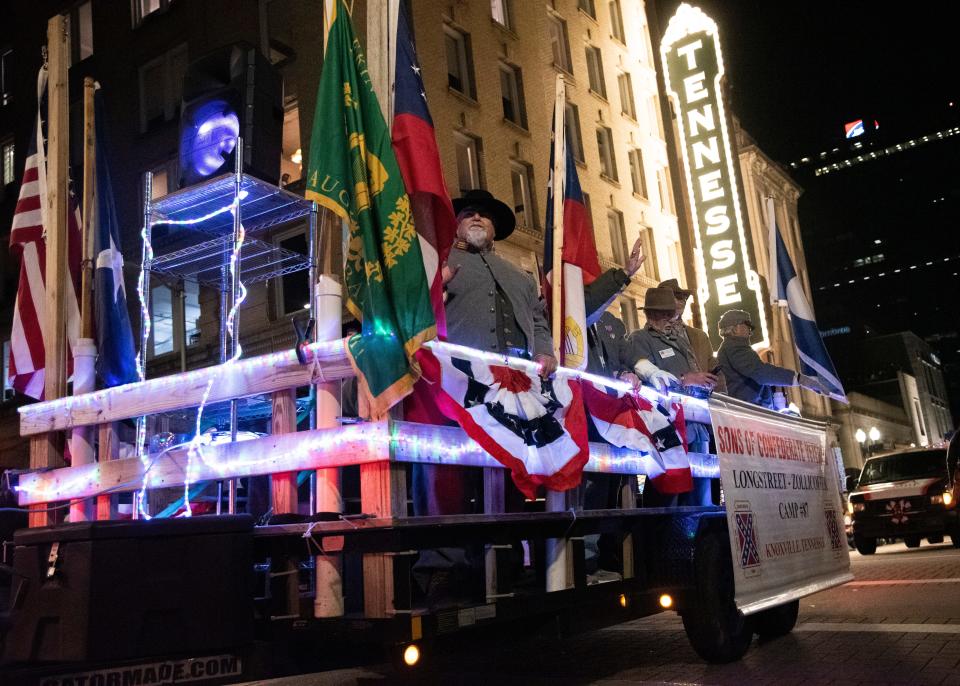 Sons of Confederate Veterans, participating in downtown Knoxville's 2019 WIVK Christmas Parade, was set to return for the holiday event Friday night. After following up with parade organizer WIVK, city spokesperson Kristin Farley said, the radio station told the city the group could not be denied participation in the parade because of First Amendment rights. That's not accurate – the U.S. Supreme Court has ruled parade organizers can ban groups whose messages they do not support.