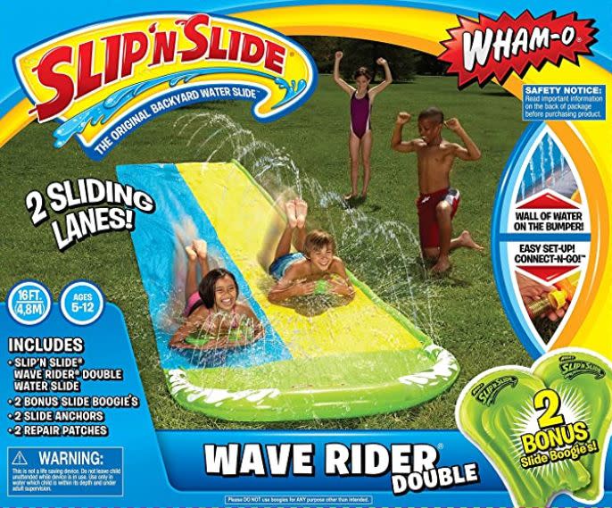 A summer classic, reimagined. Find this double Slip 'N Slide with two boogie boards for $40 on <a href="https://amzn.to/2NOtIqV" target="_blank" rel="noopener noreferrer">Amazon</a>.
