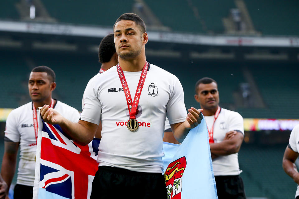 Jarryd Hayne in 2016 with the Fijian rugby sevens team.