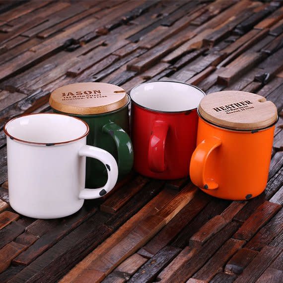 Coffee Mug with Engraved Bamboo Lid