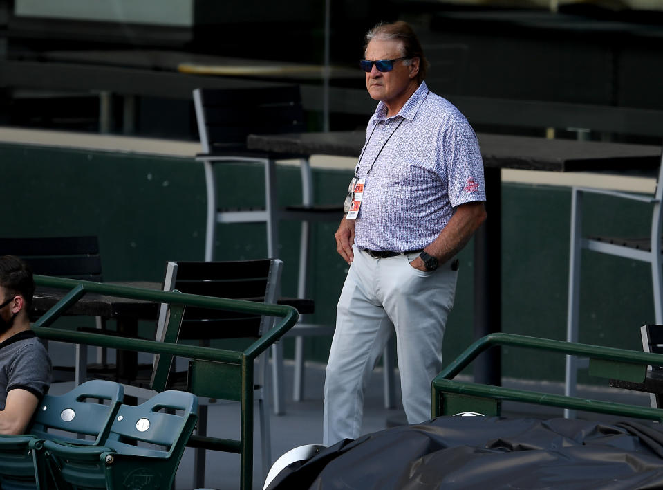 ANAHEIM, CA - JULY 11: Hall of Fame manager Tony La Russa, is now a special advisor to general manager Billy Eppler of the Los Angeles Angels, looks on during an intrasquad game at Angel Stadium of Anaheim on July 11, 2020 in Anaheim, California. (Photo by Jayne Kamin-Oncea/Getty Images)