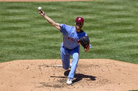 Philadelphia Phillies starting pitcher Zack Wheeler throws the ball during the third inning of a baseball game against the Milwaukee Brewers, Thursday, May 6, 2021, in Philadelphia. (AP Photo/Derik Hamilton)