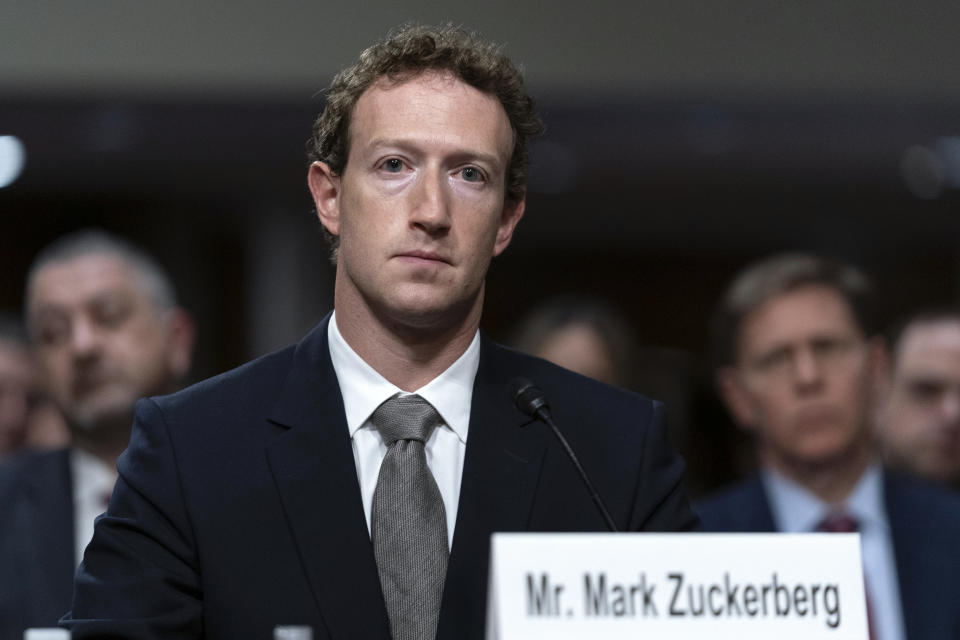 Meta CEO Mark Zuckerberg testifies before the Senate Judiciary Committee's hearing on online child safety on Capitol Hill, Wednesday, Jan. 31, 2024 in Washington.(AP Photo/Jose Luis Magana)