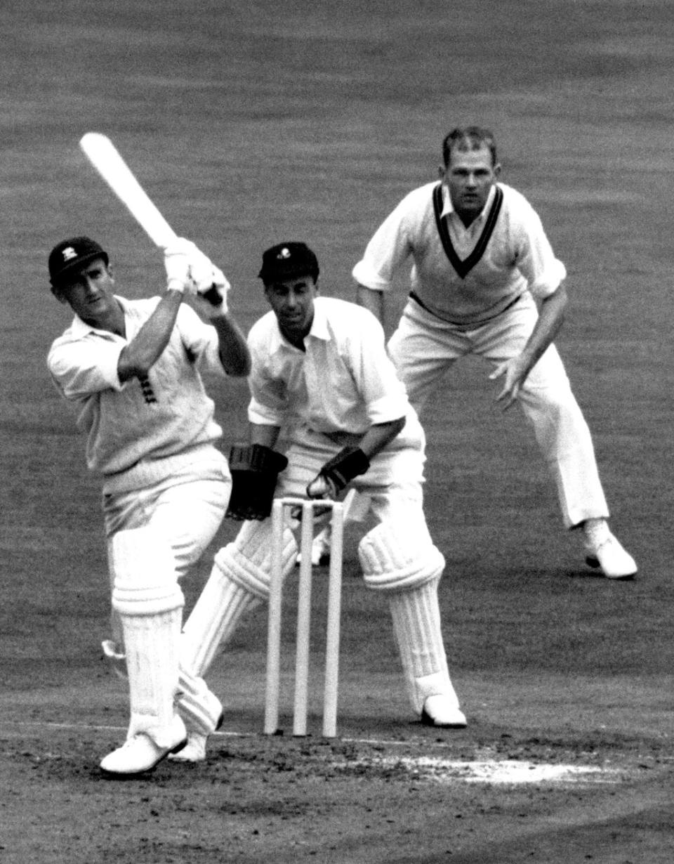 Dexter hits a four during England’s first innings in the Fifth Test at the Oval against South Africa in 1960 (Getty)