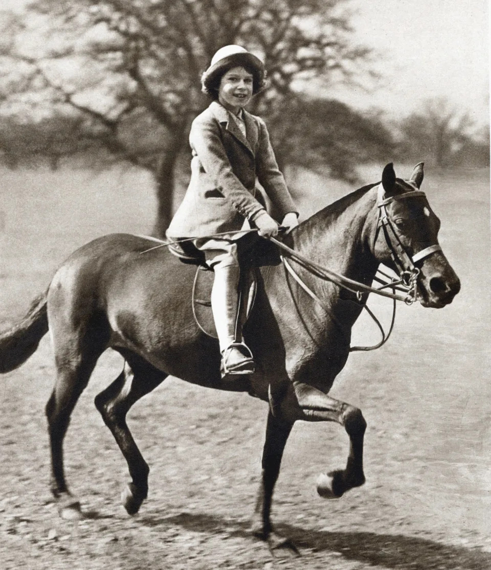 <p>Princess Elizabeth riding her pony in Windsor Great Park in 1934, the beginning of life-long love of horses. (Getty Images)</p> 