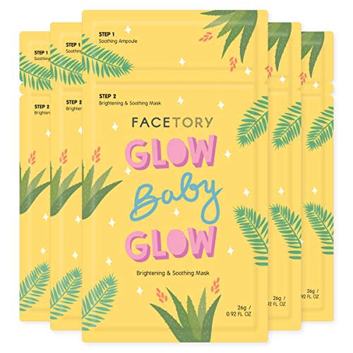 FACETORY Glow Baby Glow Niacinamide and Cica Brightening Sheet Mask - Brightening, Calming, and Moisturizing (Pack of 5) (AMAZON)