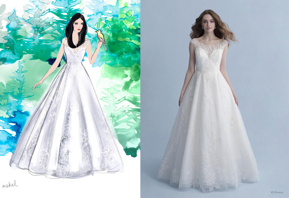 Brides can channel Snow White in this traditional wedding gown. (Disney Fairy Tale Weddings)