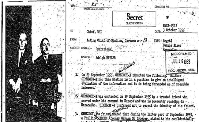 Según un informante de la CIA, en 1954 Hitler seguía vivo en Colombia (imagen vía CIA)