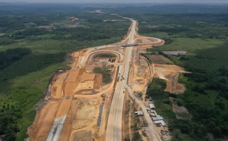 An aerial view of Balikpapan-Samarinda toll road construction site at Semboja district in Kutai Kertanegara regency