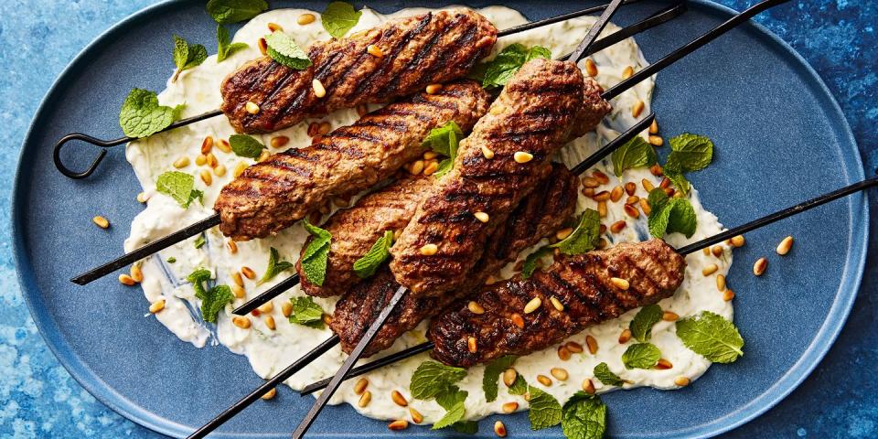 kibbeh spiced grilled lamb skewers with tzatziki