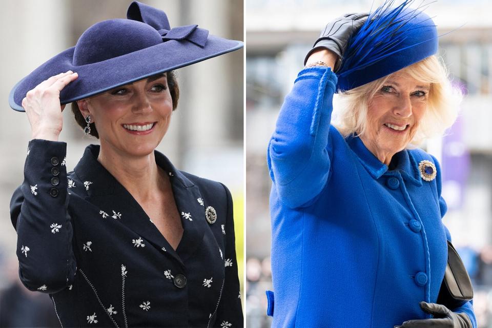 Kate Middleton and Queen Camilla Hang on to Their Hats on Windy Commonwealth Day