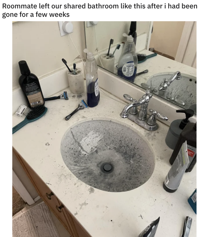 bathroom sink turned black with gunk