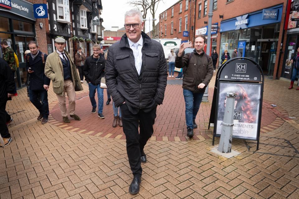 Defected former Conservative deputy chairman Lee Anderson MP campaigns for the Reform Party in his constituency of Ashfield in March (PA)