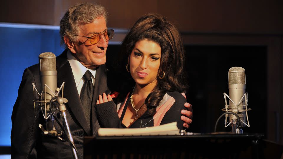 Tony Bennett recording a duet with British singer Amy Winehouse at Abbey Road Studios in London on March 23, 2011. - Mark Allan/AP