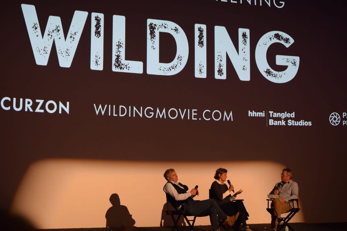 Isabella Tree at the Wilding gala screening with director Dave Allen and Hugh Fearnley-Whittingstall