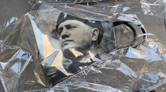 Face masks with the image of Mussolini caused controversy in May 2020 during the height of the first wave of the coronavirus - Twitter
