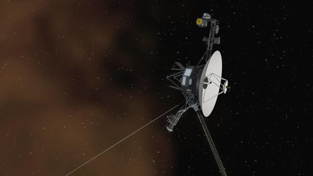  An artist's concept painting of the Voyager I spacecraft. 