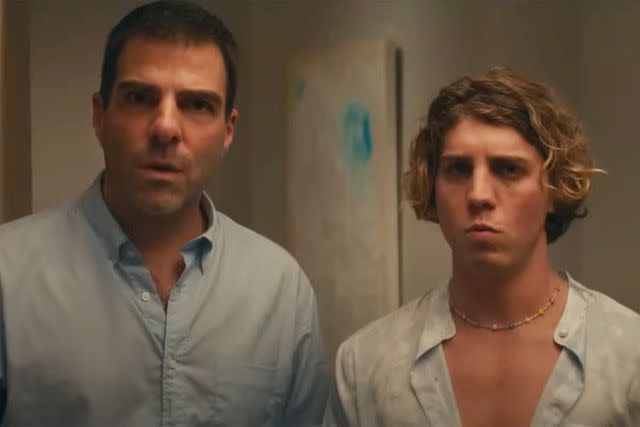 <p>Sony Pictures Entertainment</p> Zachary Quinto and Lukas Gage in 'Down Low,' 2023