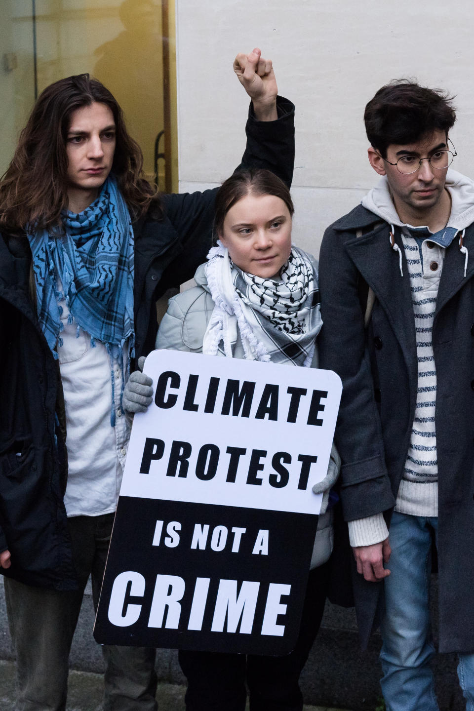 LONDON, UNITED KINGDOM - FEBRUARY 02: Swedish climate activist Greta Thunberg arrives at Westminster Magistrates' Court on the second day of her trial on public order offence charges after a climate change protest last year, in London, United Kingdom on February 02, 2024. Greta Thunberg was arrested in October last year at a protest against Energy Intelligence Forum, a major oil and gas industry conference, and later charged alongside four other activists with public order offences over allegedly refusing to leave the highway and continuing their demonstration on the pavement. (Photo by Wiktor Szymanowicz/Anadolu via Getty Images)