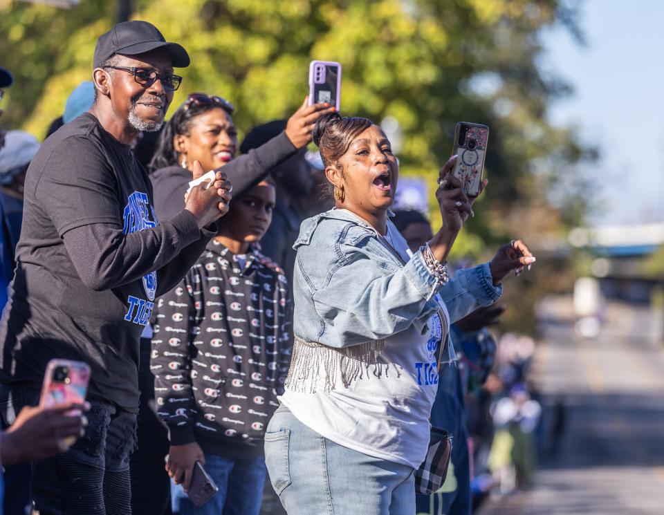 Spectators line Jefferson Street for the Tennessee State University homecoming parade Saturday, October 14, 2023.