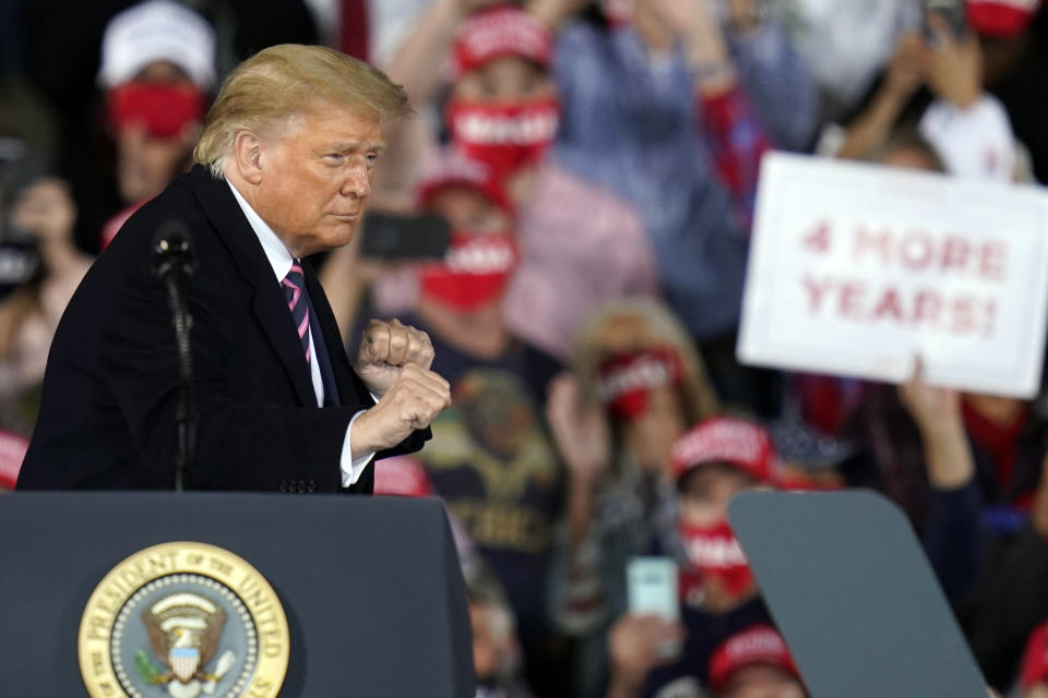 President Donald Trump reacts after a campaign rally, Tuesday, Sept. 22, 2020, in Moon Township, Pa. (Keith Srakocic/AP)